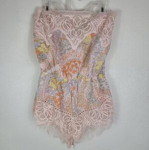 Victoria Secret Sexy Sleepwear One Piece Floral Lace Romper Strapless Sz Small